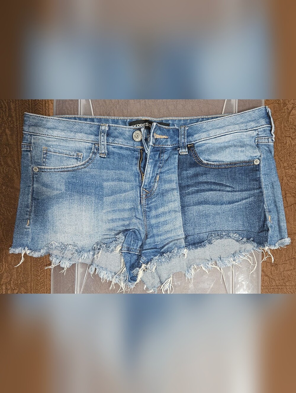 INC International Concepts Blue Patchwork Frayed Denim Shorts 29/8